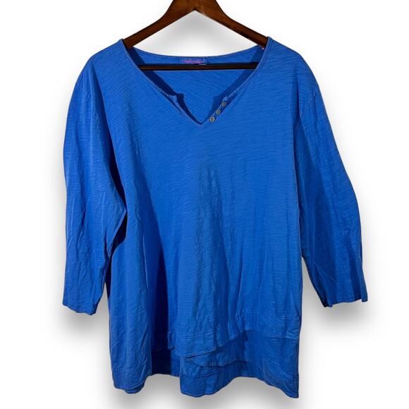 Fresh Produce Blue V Neck Coastal Top Layered Hem 1X - Picture 3 of 11